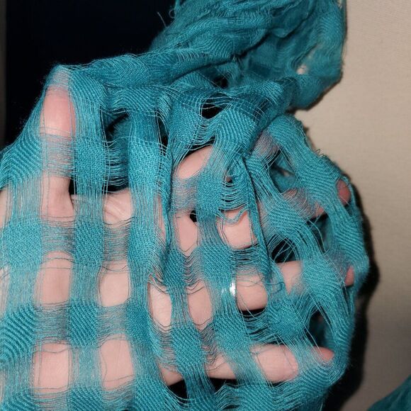 Checkered see thru Sheer TEAL/Turquoise scarf! Nice and lightweight - Picture 3 of 3